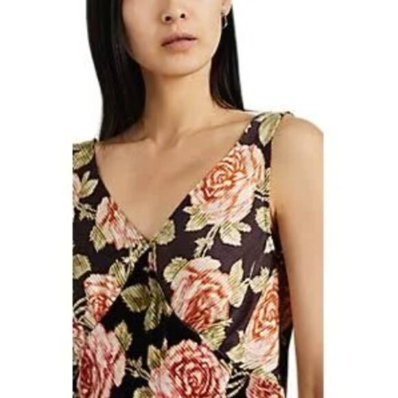 PACO Rabanne - Brown / Pink Multi Silk & Velvet Mixed Media Floral Rose V-Neck - Picture 2 of 14